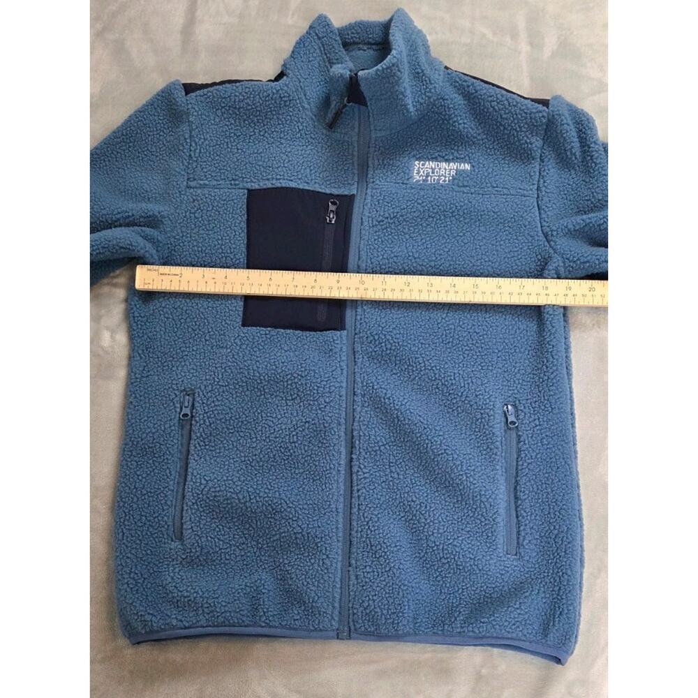 SCANDINAVIAN EXPLORER Fleece Jacket Womens XL Blue Full Zip pockets leather logo - Picture 8 of 14
